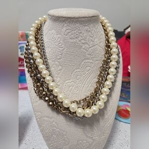 Chico’s Multi-Strand Faux Pearl & Mixed Chain Statement Necklace